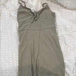 Hollister Linen/Cotton Green Dress with Spaghetti Straps + V-Neckline Tie Front